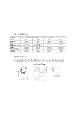 Ayas Obr-200 Tek Emişli Radyal Salyangoz Fan 2800 D/D 220 Volt Mo