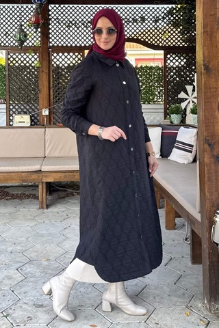 Rabia Şamlı Elmas Kapitone Kap Siyah Çok Renkli