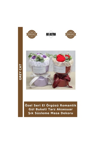 Özel Seri El Örgüsü Romantik Gül Buketi Tarz Aksesuar Şık Süsleme Masa Dekoru Çok Renkli