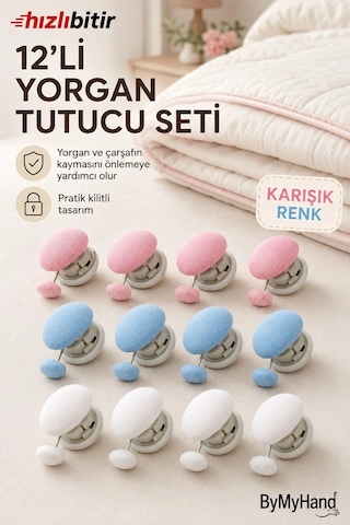 Bymyhand Nevresim Yorgan Battaniye Sabitleyici Tutucu Klips Düğme 12 Adet Karışık Renk