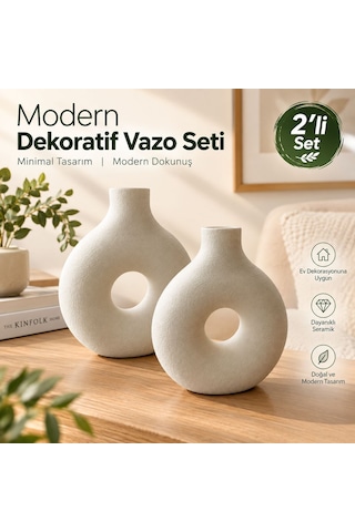 Modern Dekoratif Vazo Seti 2'li Beyaz