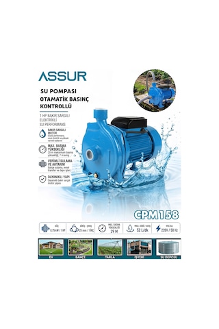 Assur Cpm158 29m Basınç Yüksekliği 1 Hp Bakır Sargı Elektrikli Santrifüj Pompa Su Motoru-3154