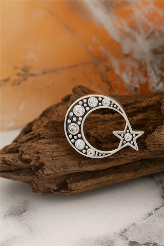 925 Ayar Gümüş Zirkon Taşlı Ayyıldız Rozet