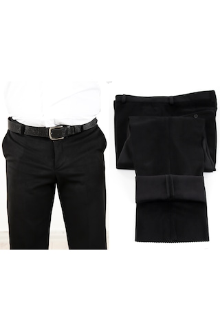 Neowit Erkek İçi Polarlı Yan Cep Klasik Kesim Kadife Pantolon Siyah