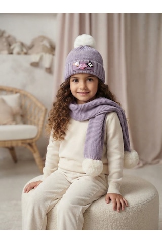 Emila Kids Kız Çocuk 2-5 Yaş - Bere & Atkı Takım Açk Mor