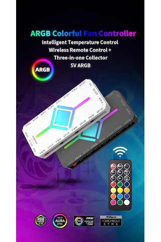 Atheron 9+9 Port Pwm Argb Fan Kontrolcü 5v 3 Pin Senkron 4 Pin Pwm Kablosuz Kumandalı Manyetik Fan Hub Beyaz Beyaz - Argb