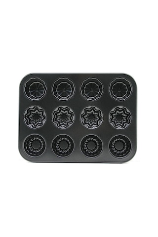 12 Gözlü Metal Muffin Kek Kalıbı - Siyah Renkli