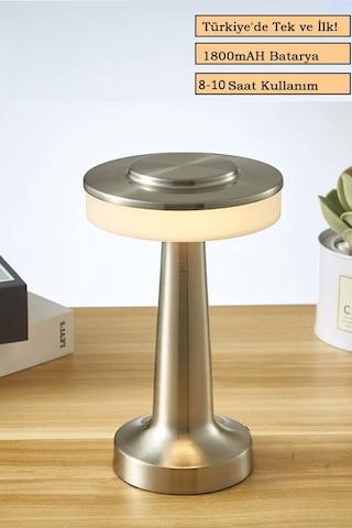 Gümüş Renkli Dekoratif Dokunmatik Masa Lambası Şarjlı Dim Edilebilir Renkli