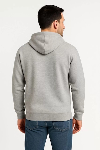 Erkek Üç İplik Kapüşonlu Tam Fermuarlı Kanguru Çepli Sweatshirt Hoodie - Gri Gri