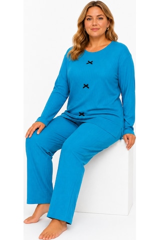 Sleeproom Büyük Beden Kaşkorse Mevsimlik Mavi Pijama Takımı