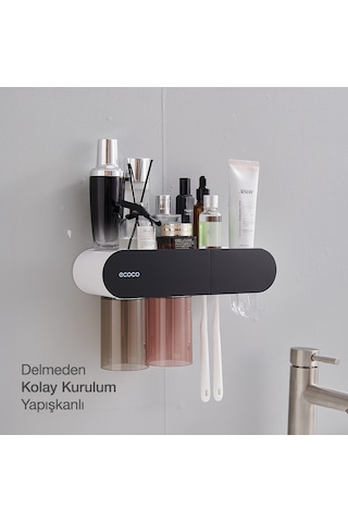 Ecoco 2'li Bardak Tutuculu Diş Macunu Sıkacağı Banyo Düzenleyici Beyaz