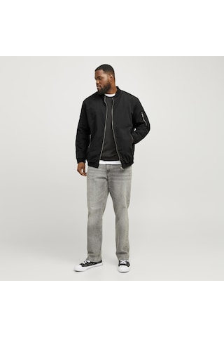 Jack & Jones Büyük Beden Beyzbol Yaka Bomber Ceket- Rush - 12173990 Siyah