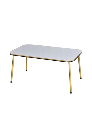 Zigon Sehpa Ve Orta Sehpa Kr Set Çift Gold Metal Beyaz