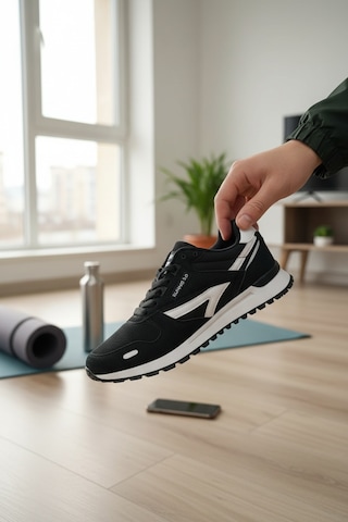 Enoch Erkek Spor Ayakkabı Dişli Tabanlı Retro Sneaker Kaymaz Taban Yürüyüş Modeli Siyah