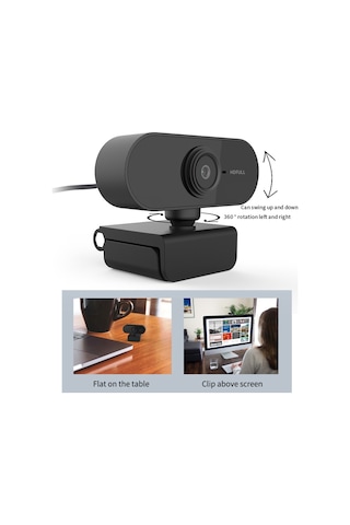 Yuntech01 Siyah Usb 2.0 Usb Web Kamerası 1080p Hd Cmos Sensörlü Mikrofonlu, 360 Derece Döner, Masaüstü/monitor Uyumlu, Plug&play, Ders/video Konferans İçin