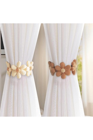 Bej 2 Adet Çiçekli Perde Bağları 45 X 6,5 Cm Düğmeli Basit Perde Bağları, Yatak Odası Pencereleri İçin Dekoratif Perde Bağları Diğer