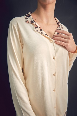 Fullamoda Leopar Desenli Gömlek Yaka 2 Li Pijama Takımı 24mıcg631216532-bej Bej