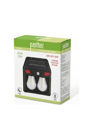 Panther Pt-2972 2li Sensörlü Solar Led Duvar Lambası Sarı - Kırmızı Yabani Hayvan Kovucu Bahçe Lambası