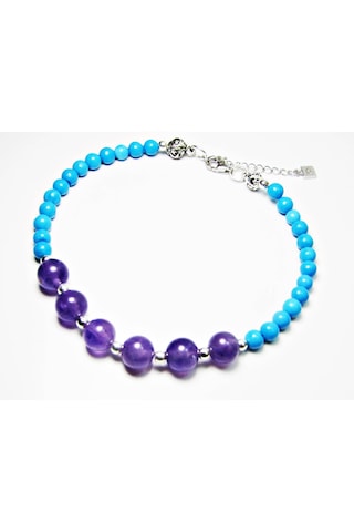 925 Ayar Gümüş Doğal Taşlı Turkuaz Amatist Taşlı Kadın Bileklik