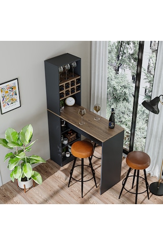 Dublin Bar Masası Raflı Yüksek Mutfak Yemek Masası, Mutfak Adası