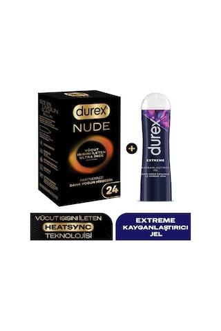 Durex Nude Ultra İnce Prezervatif 24 Lü + Extreme Kayganlaştırıcı Jel Isı Aktaran Set