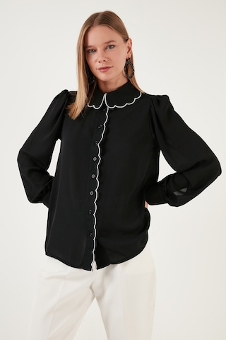 Lela Yaka Detaylı Regular Fit Şifon Gömlek Bayan Gömlek 61114410 Siyah-ekru
