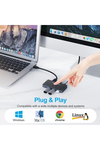 Usb 3.0 Anahtarı 2 Bilgisayar 4 Portlu Usb C & A Paylaşım Anahtarı, Pc Paylaşımı İçin Usb Switcher Hub Fare Klav