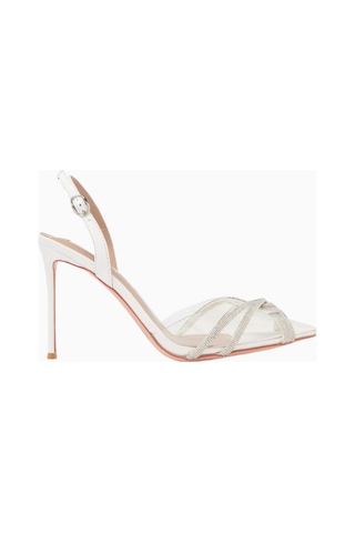 Nicoli Angelica 95 Crystal Slingback Pumps, Beyaz Pvc-deri, 95mm Topuk, El Işçiliği Lüks Tasarım