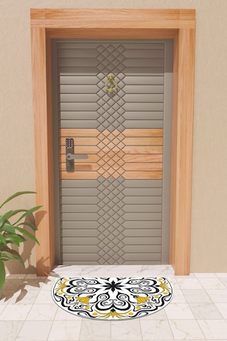 Rugmood Modern Dijital Paspas Beyaz Mandala Desen Paspas - Kapı Önü Paspası