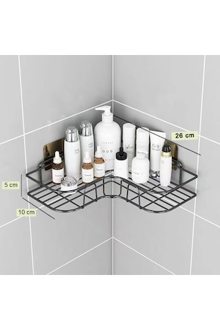 Tekli Geniş Banyo Rafı L Tasarım Banyo Düzenleyici Yapışkanlı Çok Amaçlı Köşe Rafı Organizatör Siyah