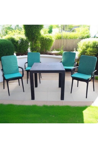 Lüks Arkalıklı Sandalye Minderi 6lı 4cm Süngerli Yeşil 42x42 Çok Renkli
