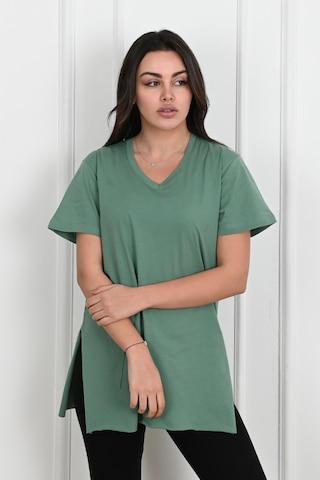 Kadın V Yaka Yırtmaçlı T-shirt 8783-22 001