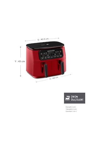 Karaca Air Pro Cook Duo Superfresh Kırmızısı 4+4 L 8 Kişilik Airfryer Fritöz