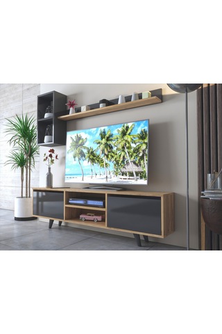 Nazlı 2 Kapaklı Raflı Tv Ünitesi - Atlantik Çam / Antrasit