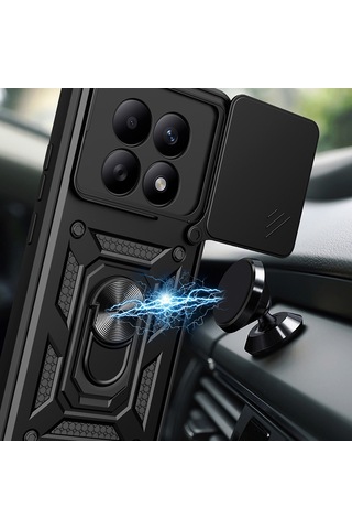 Maks Technology Redmi Note 15 4g Kılıf Magnetik Standlı Kamera Korumalı Mkst Sürgülü Vega Kapak - Siyah