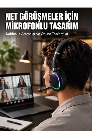 Kablosuz Bluetooth 5.0 Kulaklık Rgb Işıklı Tasarım