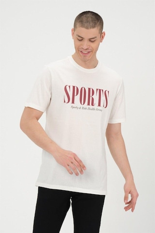 Rich Erkek Beyaz Basic T-shirt Basıkılı Slim Fit Rahat Kalıp %100 Pamuk Tişört Beyaz