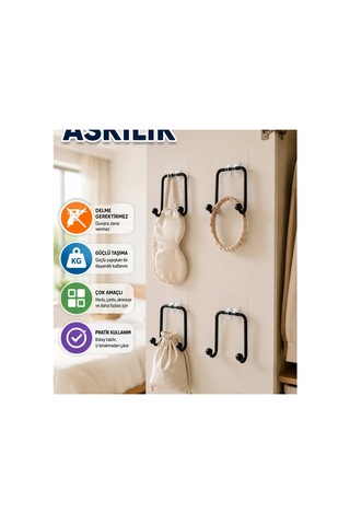 4 Lü Yapışkanlı Duvar Askısı Çok Amaçlı Düzenleyici Set Renkli
