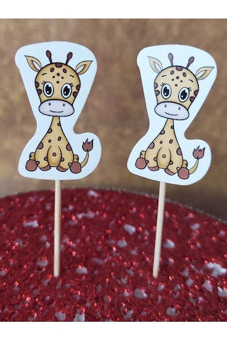 30 Adet Dekoratif Karton Sevimli Zürafa Şeklinde Pasta Kürdanı 6,5 Cm