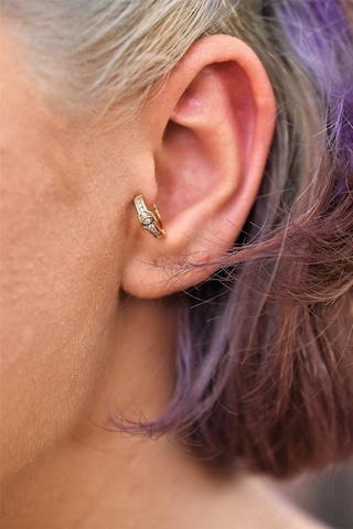 Gold Desen Detay Zirkon Taş Çelik Piercing Tragus Helix Kıkırdak Küpesi-0vp170 Çok Renkli