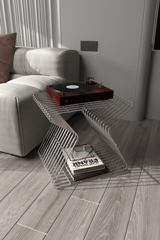 Roma Modern Metal Yan Sehpa Derilik Minimalist Tasarım Kitaplık Pikap Plak Çalar Düzenleyici Gümüş