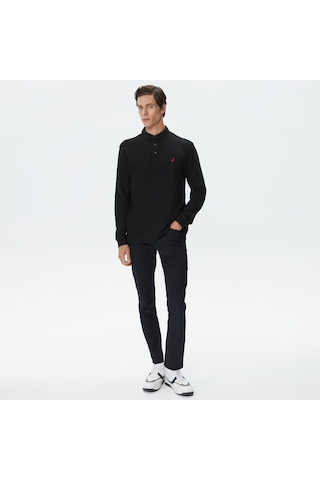Nautica Erkek Siyah Classic Fit Uzun Kollu Polo Düz K37351t Siyah