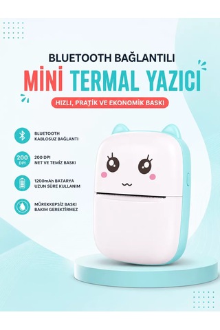 Mürekkepsiz Baskı Teknolojili Bluetooth Cep Yazıcısı Belirtilmemiş