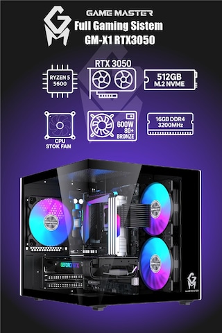 Game Master GM-X1 R5 5600 16 GB 512 GB M.2 SSD RTX3050 27" Free Dos Masaüstü Oyuncu Bilgisayarı