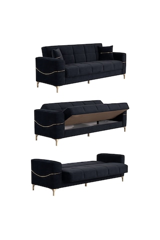 Kilim Mobilya Vogel 3 Kişilik Yüksek Ayaklı Koltuk - Kanepe Siyah Siyah