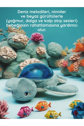 Pabobo Aqua Dream Kaplumbağa Sesli Projektör Su Altı Efektli Gece Lambası, Ağlama Sensörlü, Usb-c Şarjlı, Ninni & Beyaz Gürültülü Bebek Uyku Yardımc