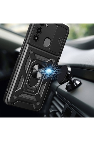 Tecno Spark 8c İle Uyumlu Kılıf Magnetik Standlı Kamera Korumalı Sürgülü Kapak
