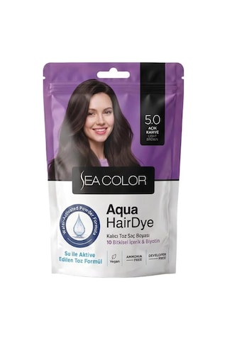 Sea Color Aqua Hair Dye Vegan & Amonyaksız Su İle Aktive Edilen Kalıcı Saç Boyası Toz 5.0 Açık Kahve