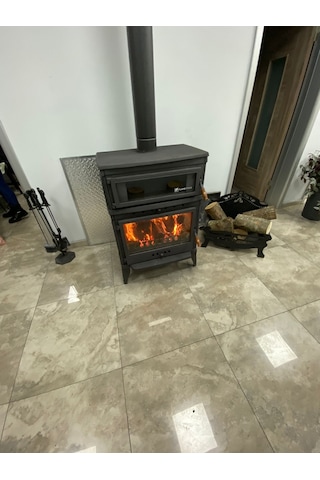 Flame Stove Fs-045 Retro Lux Yüksek Verimli Çift Yanmalı Odun Kömür Sobası Fırınlı Döküm