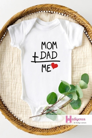 Hediyenza Mom Dad Me Özel Tasarım Bebek Zıbın Pamuklu Çıtçıtlı Body Beyaz